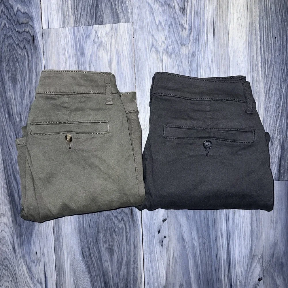 2 Pair American Eagle Super Stretch Skinny Khaki Grey Chino Pant Womens 8 X-Long
